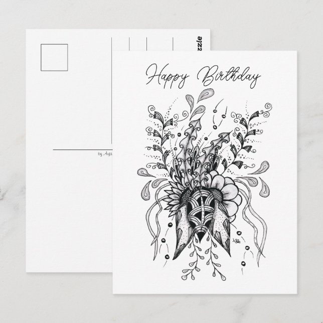 Postal Tangle Blume gezeichnet -  (Anverso / Reverso)