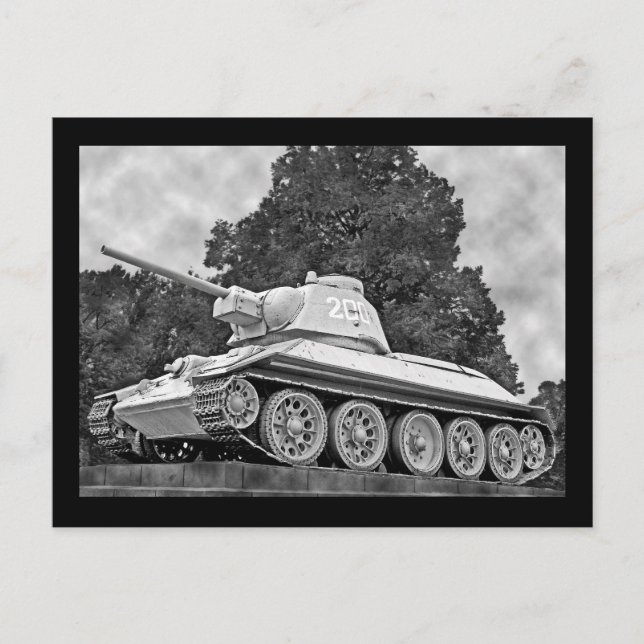 Postal Tanque ruso T-34,Monumento soviético,Berlín - B&W( (Anverso)