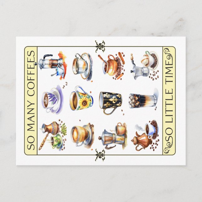 Postal Tantos cafés, tan poco tiempo (Anverso)