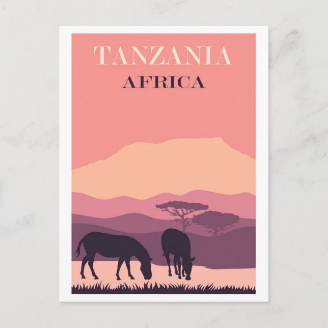 Postal Tanzania África Viaje de Cebra Rosa (Anverso)