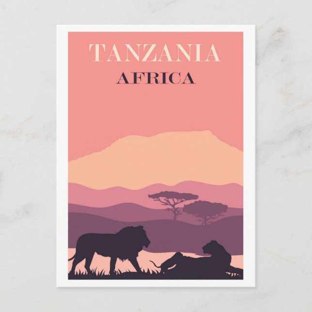 Postal Tanzania África Viaje de León Rosa Viejo (Anverso)