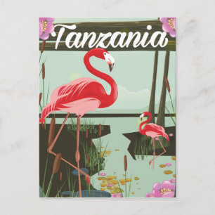 Postal Tanzania - Lago Natron - Cartel de viaje de flamen