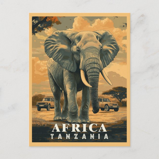 Postal Tanzania vintage: Aventura Safari (Anverso)