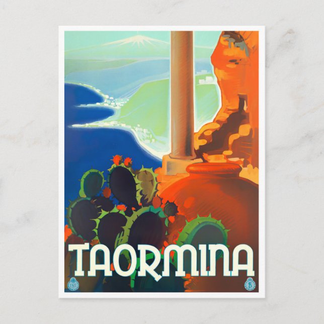 Postal Taormina Italia Viaje vintage (Anverso)