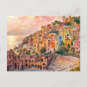 Postal Taormina, pintura de Sicilia Vintage