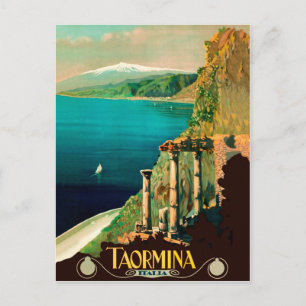 Postal Taormina, Sicilia, Italia, vista sobre la costa
