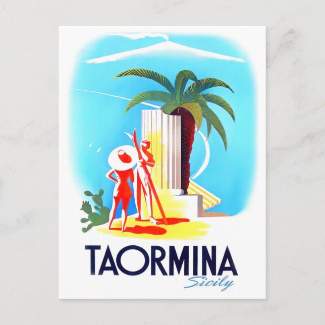 Postal Taormina Sicily Italia Viaje vintage (Anverso)