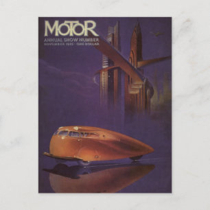 Postal Tapa de la revista Vintage Motor, auto urbano futu