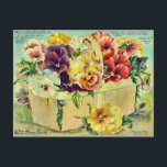 Postal Tapa del paquete de Semillas Vintage de Flores Pan<br><div class="desc">Un colorido anuncio de portada de semilla vintage con flores de color de pansy que muestra el ilustracion de una cesta llena de panes.</div>