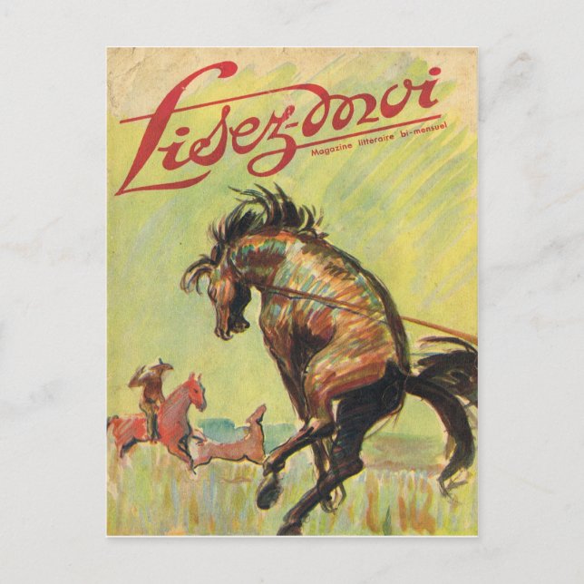 Postal Tapa, Lisez-Moi, Cowboy, caballo rodeo (Anverso)
