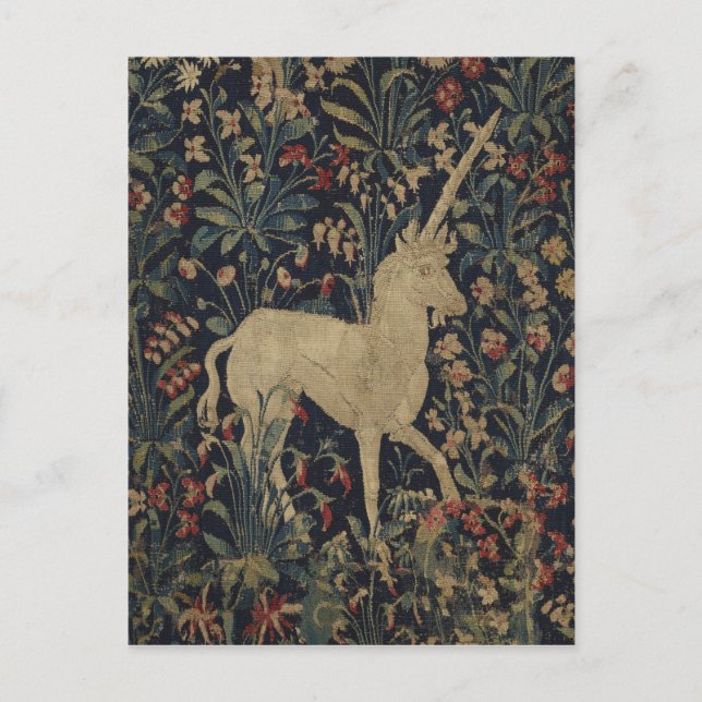 Postal Tapiz de "Millefleurs" con animales (Anverso)