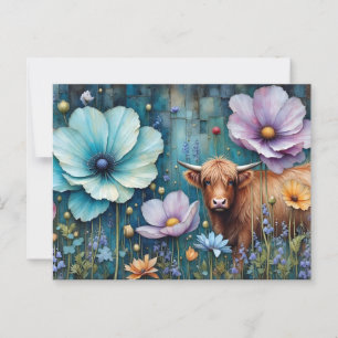 Postal Tapiz floral Blue Eyed Highland Heifer