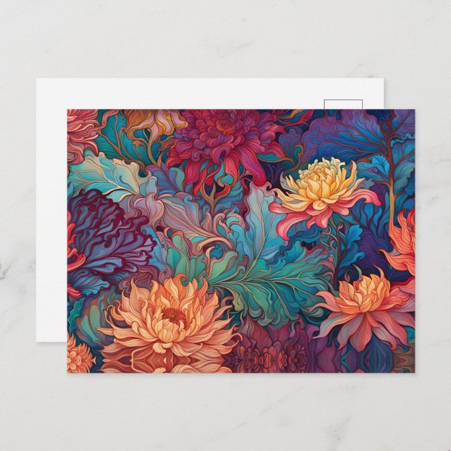 Postal Tapiz floral de Dahlia (Anverso / Reverso)