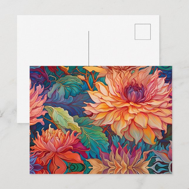 Postal Tapiz floral de Dahlia (Anverso / Reverso)