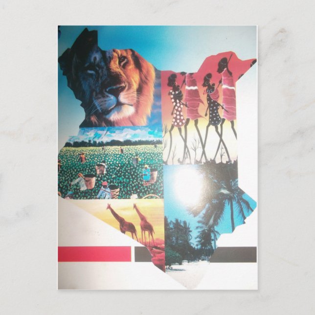 Postal Tapiz keniano: Vida silvestre, cultura y playa cos (Anverso)