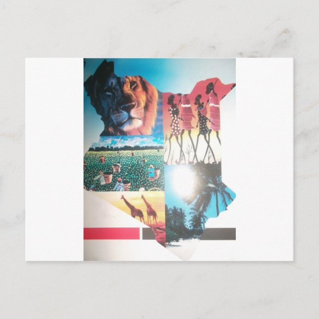 Postal Tapiz keniano: Vida silvestre, cultura y playa cos (Anverso)