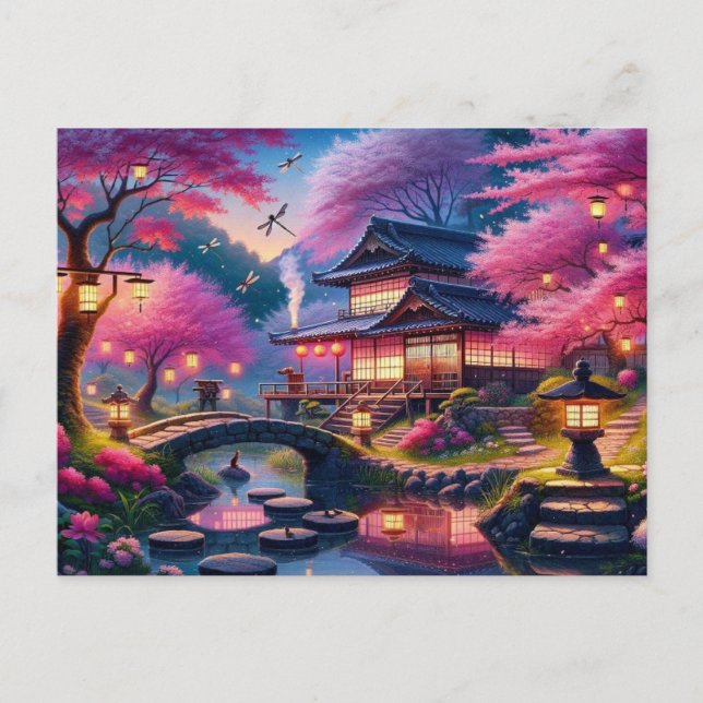 Postal Tarde de primavera tranquila en un jardín japonés (Anverso)