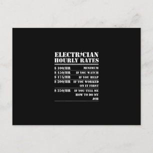 Postal Tarifa por hora de electricista divertido mecánico
