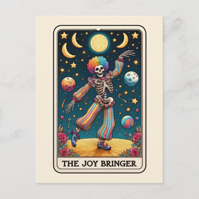 Postal Tarot Arte Arcoíris Payaso Esqueleto El Portador d (Anverso)