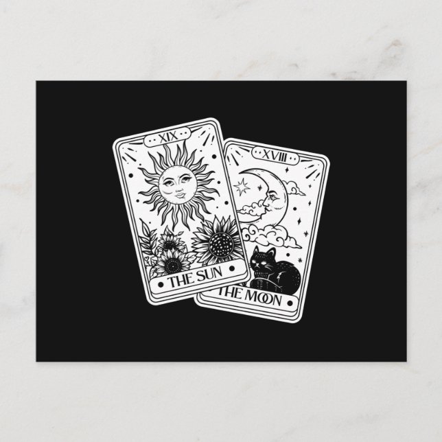 Postal Tarot Card Sin and Moon, Cat (Anverso)