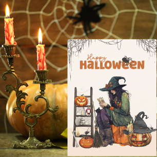 Postal Tarot de Bruja Vintage Calabaza de Halloween Espel
