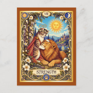 Postal Tarot del Gato Fuerza - Coraje y Compasión