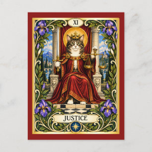 Postal Tarot del Gato Justicia - Equilibrio y Verdad