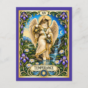 Postal Tarot del Gato Templanza - Armonía y Equilibrio