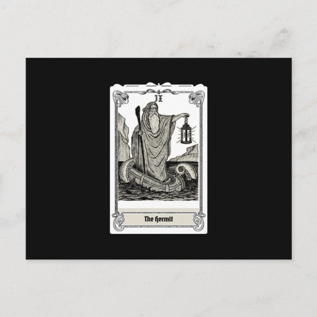Postal tarot grabador de Hermit IX (Anverso)