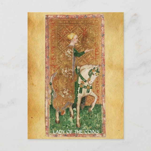 POSTAL TAROTES DE RENACIMIENTO ANTIGUO / DOSIS DE MONEDAS (Anverso)