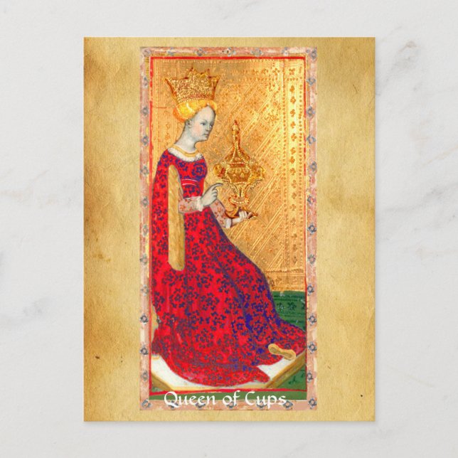 POSTAL TAROTES DE RENACIMIENTO ANTIGUO / REINA DE CUPAS (Anverso)