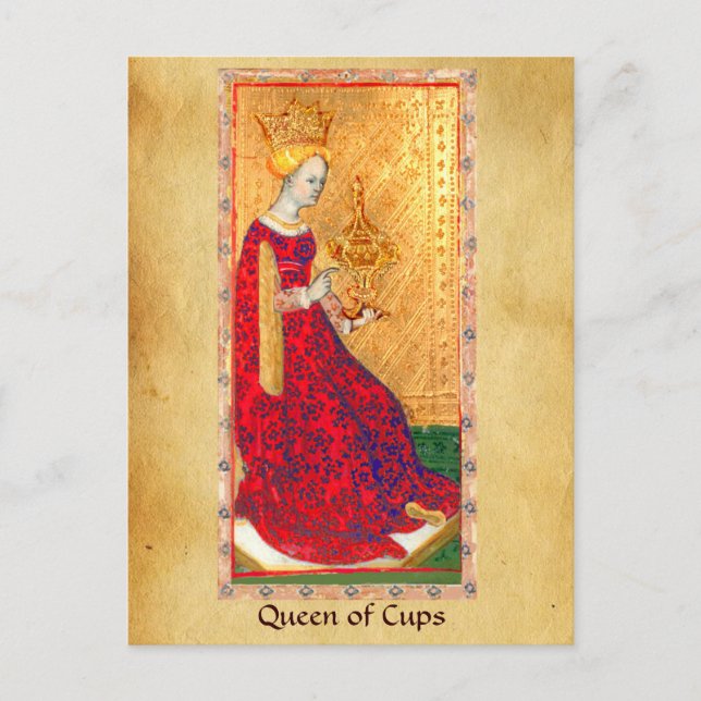 POSTAL TAROTES DE RENACIMIENTO ANTIGUO / REINA DE CUPAS (Anverso)