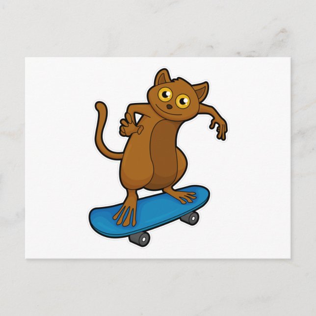 Postal Tarsier como patinador con monopatín (Anverso)