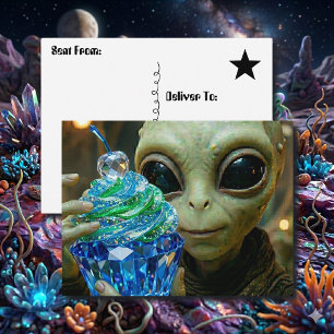 Postal Tarta cristalina alienígena estelar que dice hola