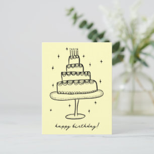 Postal Tarta de Cumpleaños Bosquejo Caprichoso Garabato