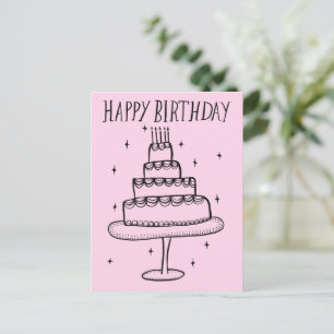Postal Tarta de Cumpleaños Bosquejo Caprichoso Garabato