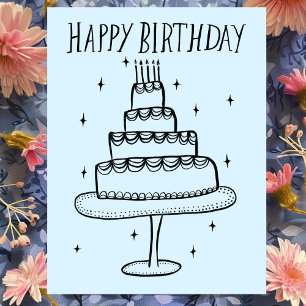 Postal Tarta de Cumpleaños Bosquejo Caprichoso Garabato 