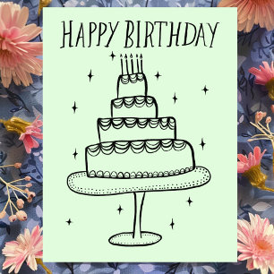 Postal Tarta de Cumpleaños Bosquejo Caprichoso Garabato