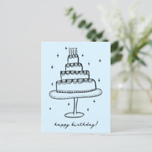 Postal Tarta de Cumpleaños Bosquejo Caprichoso Garabato