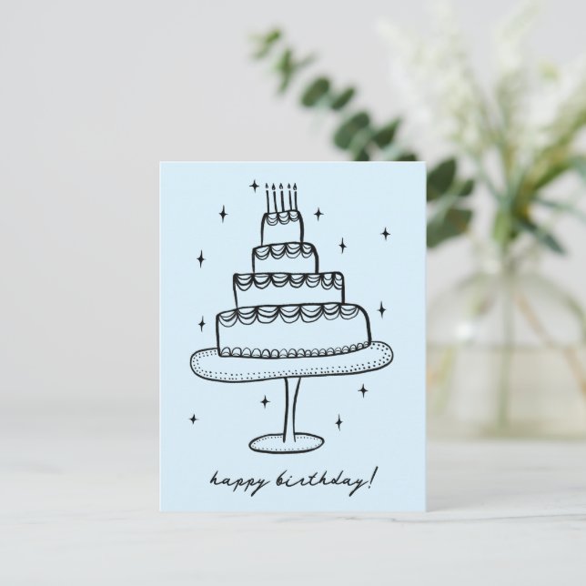 Postal Tarta de Cumpleaños Bosquejo Caprichoso Garabato  (Anverso de pie)