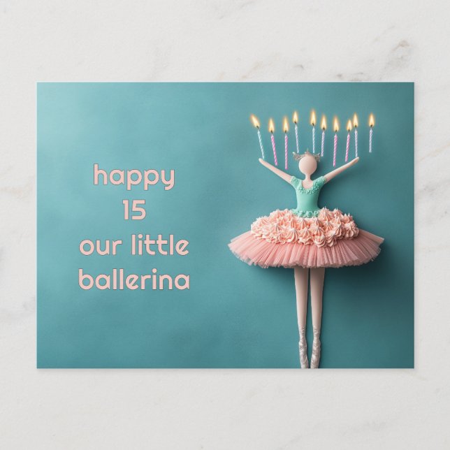 Postal Tarta de cumpleaños de bailarina rosa (Anverso)