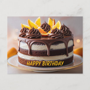 Postal Tarta De Cumpleaños De Chocolate Naranja Fruta