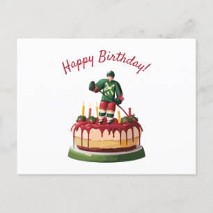 Postal Tarta de cumpleaños de jugador de hockey sobre hie