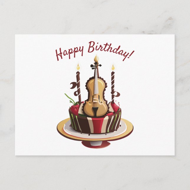 Postal Tarta de cumpleaños de violín (Anverso)