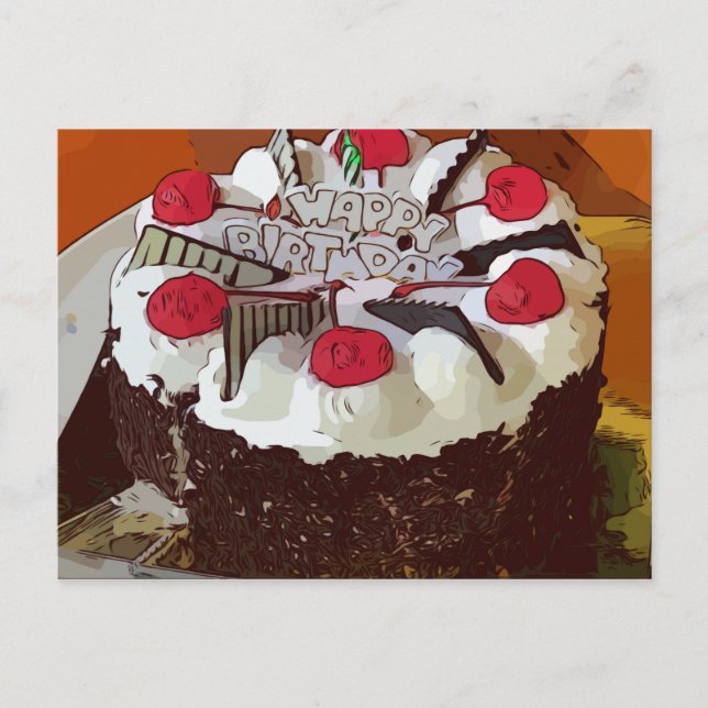 Postal Tarta de Cumpleaños Feliz Cumpleaños con cereza ro (Anverso)