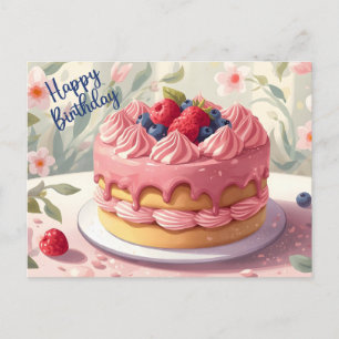 Postal Tarta De Cumpleaños Frutas Y Flores