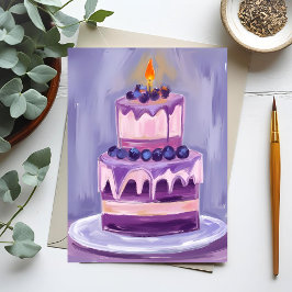 Postal Tarta de cumpleaños morada | Acuarela