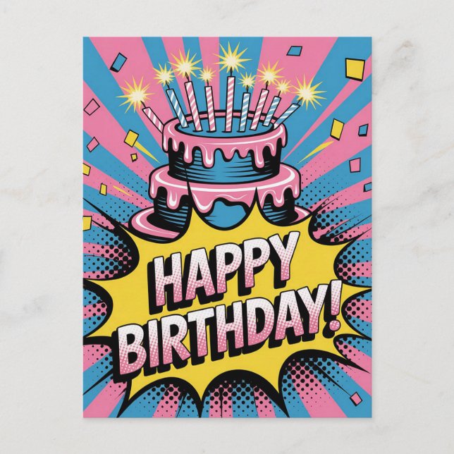 Postal Tarta de cumpleaños Pop Art  (Anverso)