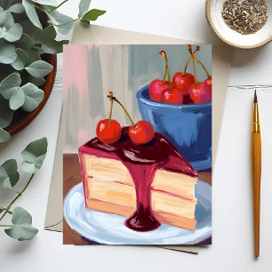 Postal Tarta de Queso de Cereza   Pintura de Comida de Pa