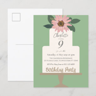 Postal Tarta Floral Rosa Cumpleaños
